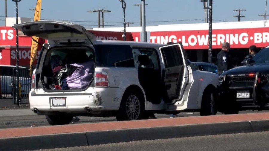 Police crash into wanted suspect vehicle on busy Fresno road Police crash into wanted suspect vehicle on busy Fresno road